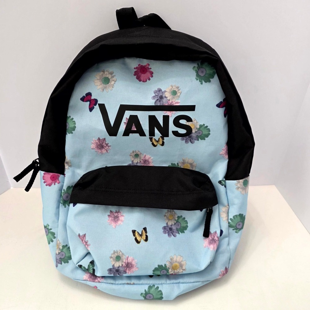 Vans Backpack Unisex OS Light Blue Floral Butterfly Print School Bag Skater Logo